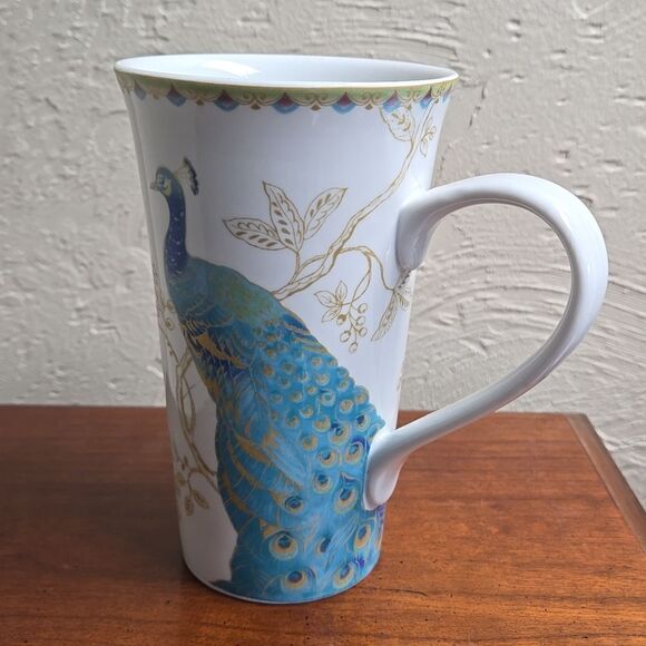 222 FIFTH PEACOCK GARDEN TALL LATTE MUG CUP - Picture 1 of 7